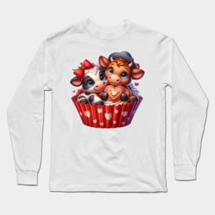 Valentine Cow Couple In A Cupcake Long Sleeve T-Shirt